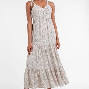 Express Cream Abstract Polka Dot Tiered Maxi Sundress - Medium